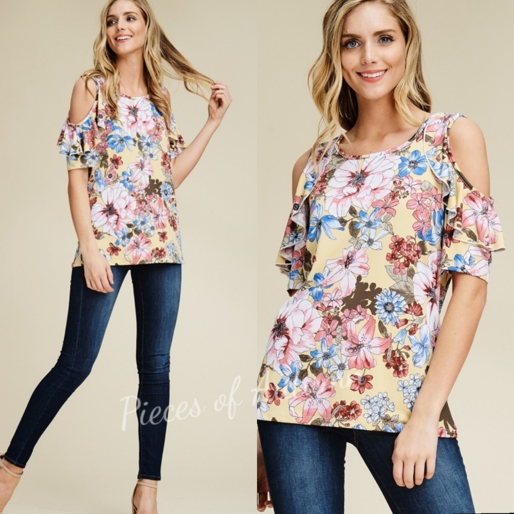 Floral cold shoulder top - Picture 1 of 7